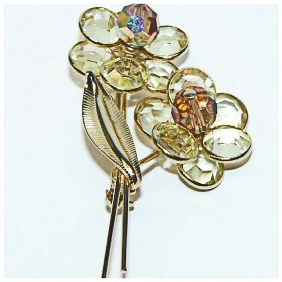 Open Back Faceted Crystal Flower Brooch - Picture 4 of 6